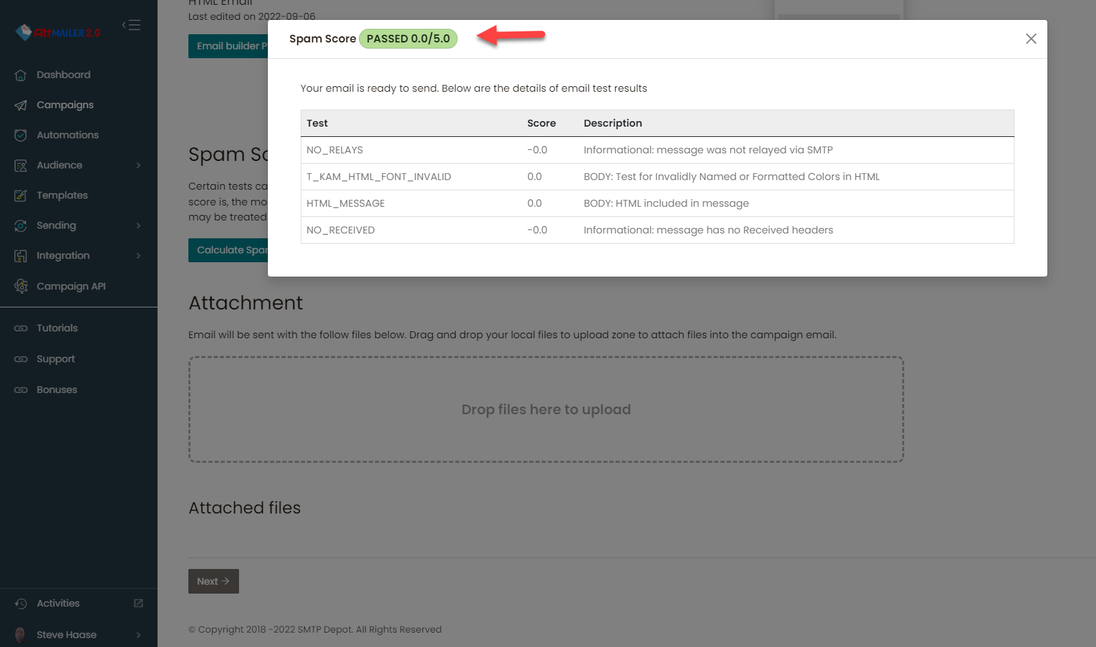 get your spam score before sending emails